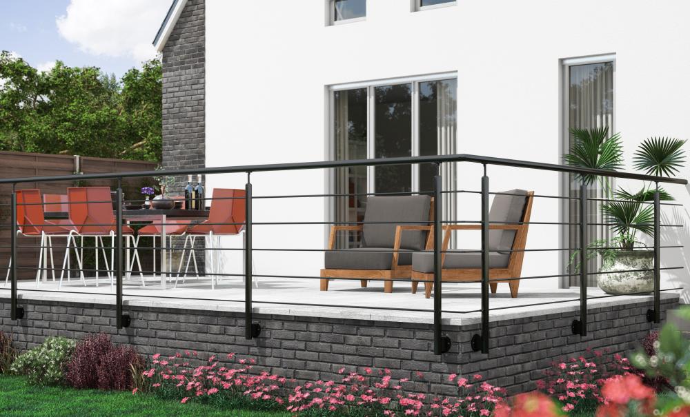 CLEAN BLACK balustrade: Minimalist aluminum design, weather-resistant, 150 cm modular packs.