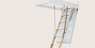 Close-up of a clickFIX®/ISOCLIC loft ladder with advanced insulation and lightweight design.