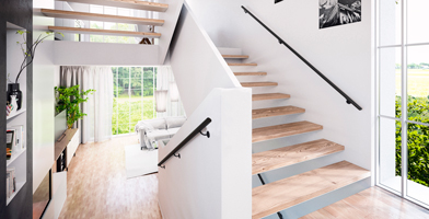 Wall-mounted handrails for staircases, combining functionality and sleek design for added safety.