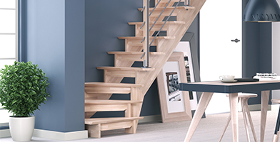 Modern staircase with clean lines and contemporary materials, enhancing minimalist aesthetics.