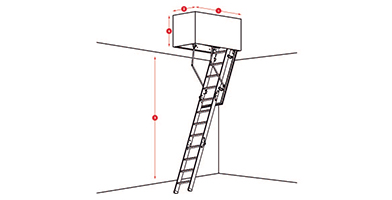 Diagram of a tailor-made loft ladder with precise measurements and labeled dimensions.