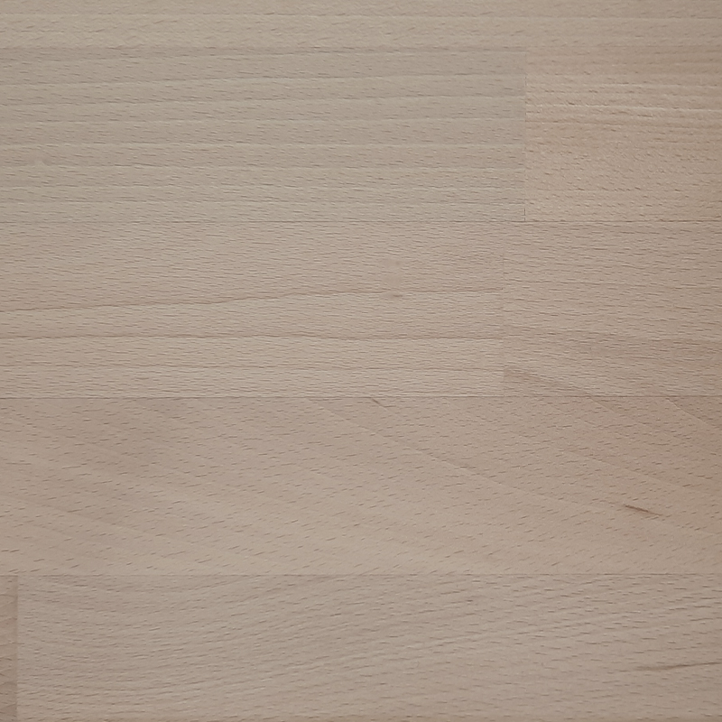 Close-up of varnished solid beech wood, displaying a smooth surface with a light finish.