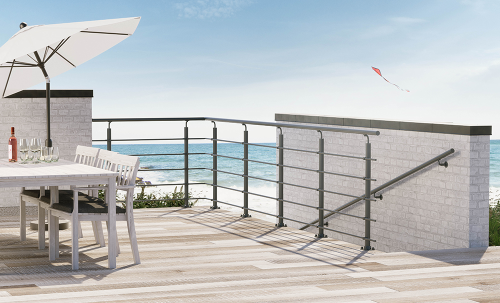 NEW RONDO RAL 7016 balustrade: Weather-resistant aluminum in anthracite finish, modular kits.