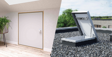 Wall hatch and roof hatch options showcasing secure and easy-access panels for indoor and outdoor use.